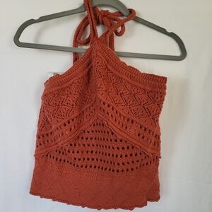 Boho Rust Orange Crochet Crop Top Medium NWOT
